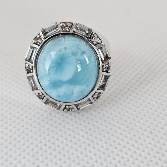 Noa Zuman Jewelry - Genuine Larimar Ring & Diamond Sterling Silver Ring Sz 8!